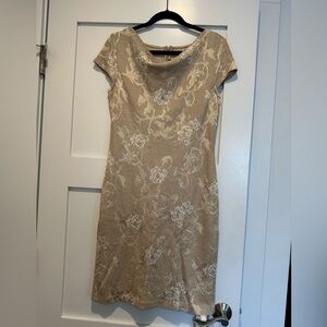St. John Gold Shimmer Floral Print Knit Dress Size 4